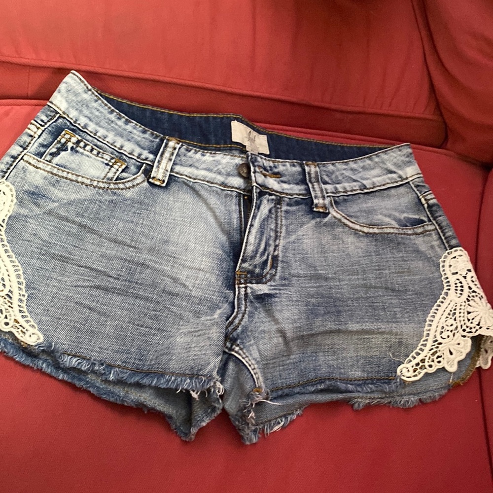 Blue Jean shorts with crochet detail- cute with cowboy boots or some sandals!